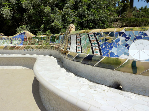 Bench like a snake at Park Guell, Barcelona, Spain