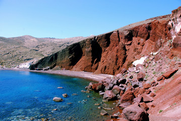 Red rocks, beach, Santorini Island, Greece