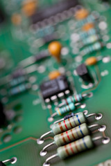 Close-up of resistors on a circuit board