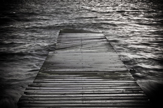 black and white footbridge