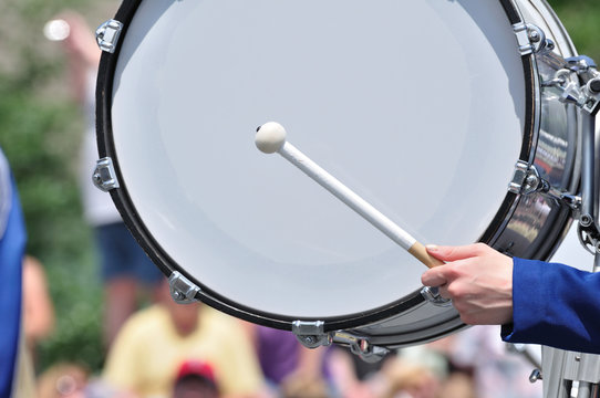 Drummer Playing Bass Drum in Parade