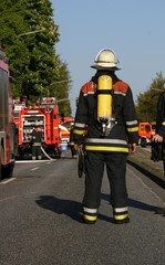 Fire fighter on his way to the site of operation