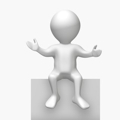 Person sitzend und zeigend