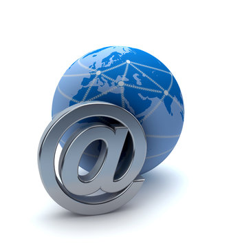 E-mail symbol and globe network