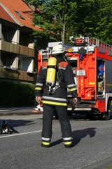 Fire fighter on his way to the site of operation