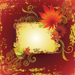Vector grunge frame with colorful autumn leafs. Thanksgiving