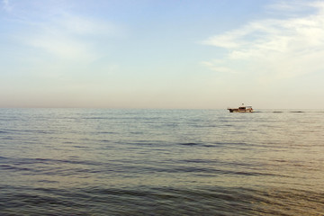Boat ploughing Black Sea, Crimea, Ukraine
