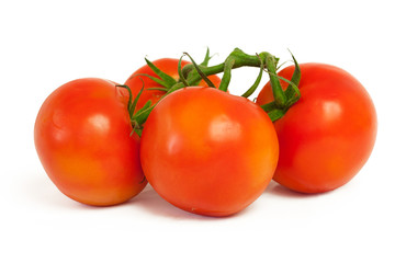 Four ripe tomatoes isolated on white background