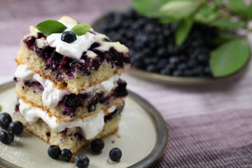 Blueberry cake with whipped cream