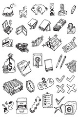 hand draw money icon collection vector
