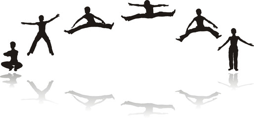 six sets of view silhouette of  high jump of boy