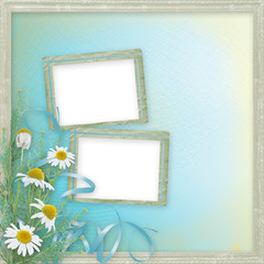 Grunge frames with beautiful daisy for design