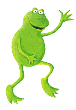 Funny frog dancing on the right