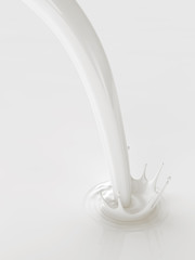 A 3d render of pouring milk creating a splash