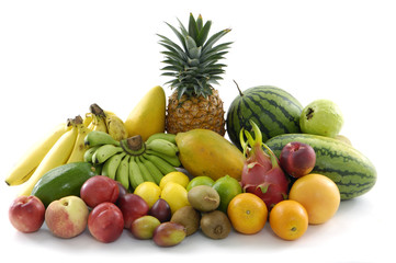 Tropical fruits on white