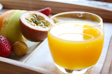 Tropical fruits tray breakfast