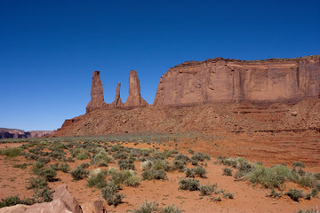Landscape of Monument Valley with Three Sisters