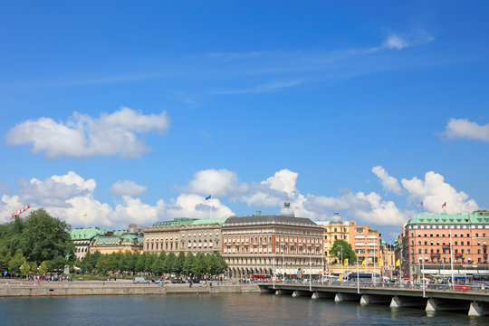 Stockholm city view, bank building.