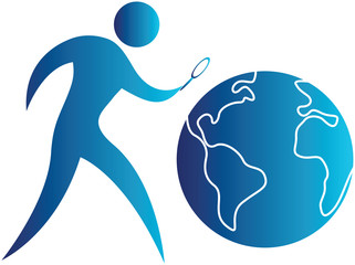 human using magnifying glass to search the globe