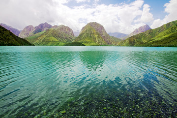 Mountanious lake with moraine water