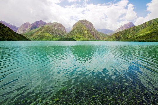 Mountanious lake with moraine water