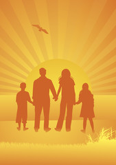 Family walking vector background