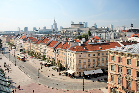 Krakowskie Przedmiescie in Warsaw against city center.