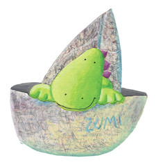 Naklejka premium Little cute dragon in the boat