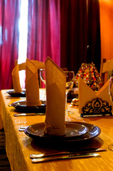 interior of the restaurant with cutlery in the foreground