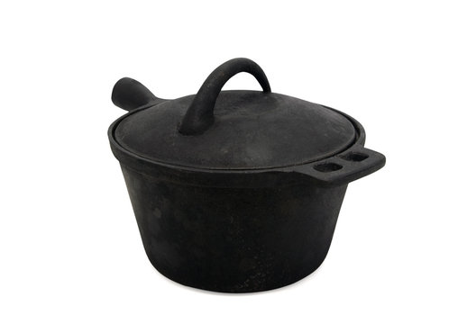 Black cast-iron pot