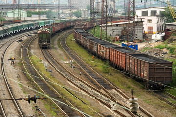 Freight cars on cargo terminal