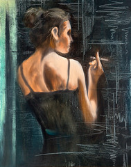 Naklejka na ściany i meble Portret kobiety z papierosem