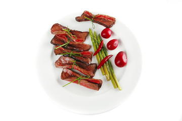 meat slices on white dish