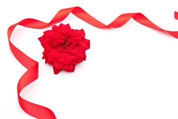 Red rose with red ribbon