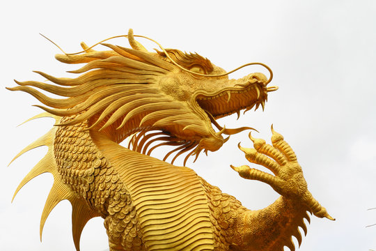 Golden chinese dragon statue