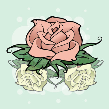 Traditional tattoo roses in shades of pink and yellow