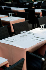 Fine Crystal Table Setting Outdoors Of Restaurant