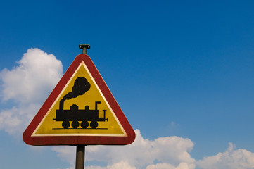 Steam train traffic sign
