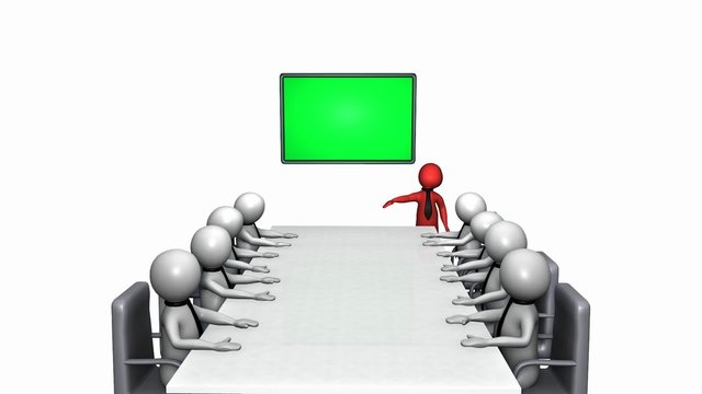 Business presentation with colorful characters against a white b