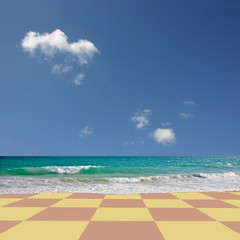 A Strange and Surreal Checkered Beach with Blue Sky