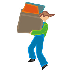 illustration of stylized worker holding boxes