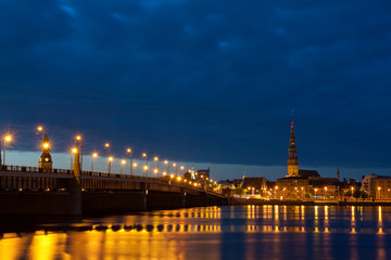 Fototapeta na wymiar Night scene with city river and sky
