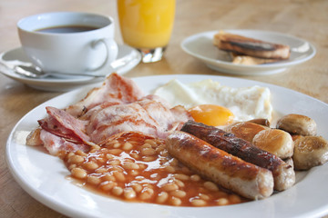 cooked breakfast on a wooden table