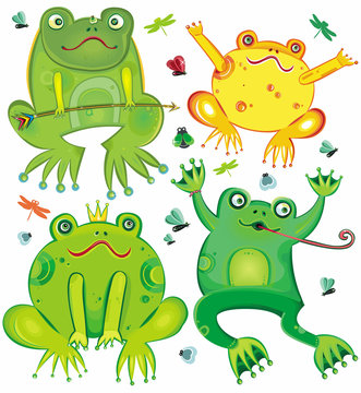 Funny vector set of cute frogs