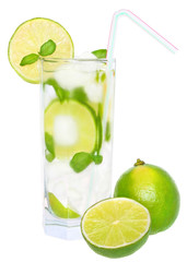 Iced mojito with mint and lime.