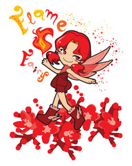 Flame fairy girl waving fire