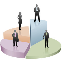 Business people stand on success pie chart piece