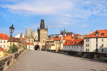 The colorful Prague gothic Castle with the Charles Bridge