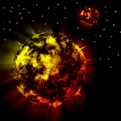 Fire Red Planets in Universe background