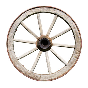 Old Traditional Wooden Wheel Isolated on White